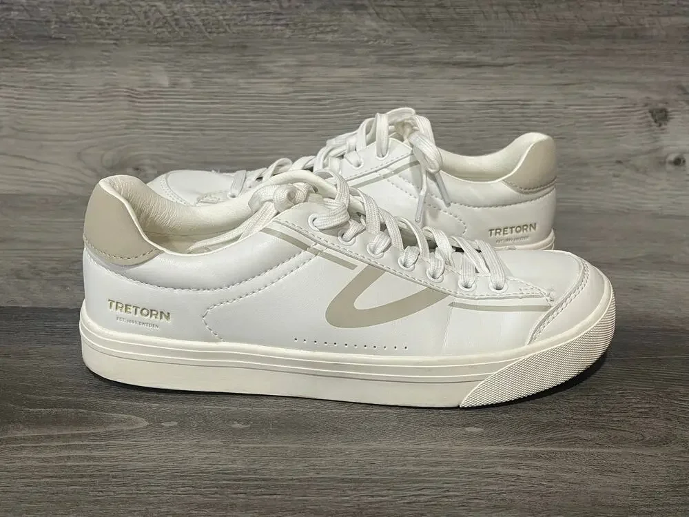 Tretorn Serve Women’s White Beige Casual Sneakers Shoes Size 8 Lace Up EUC